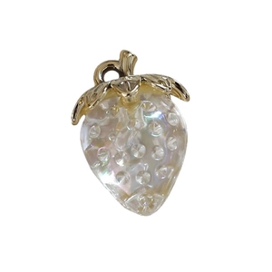 Translucent strawberry pendant charm with golden leaf for DIY jewelry making