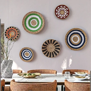 Handwoven seagrass wall basket decor set of 6 in bohemian spiral patterns for home