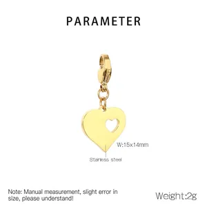 Detailed view of 15x14mm gold heart pendant with lobster clasp and stainless steel texture