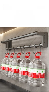 Strong load-bearing kitchen wall rack holding heavy bottles on a thickened metal bar