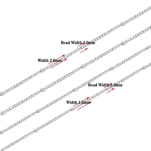 Silver stainless steel curb chain with beads, 1.5mm and 2.0mm width necklaces