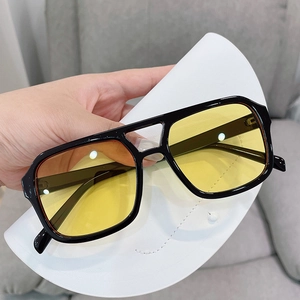 Retro Oversized quadratische Pilotenbrille mit orangefarbenem Farbverlauf und Doppelsteg