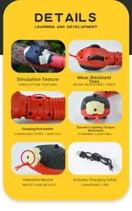 Detail view of electric snake cat toy showing USB charging port and infrared sensor