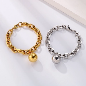 Fashionable retro stainless steel chain bracelets with polished gold and silver ball pendants