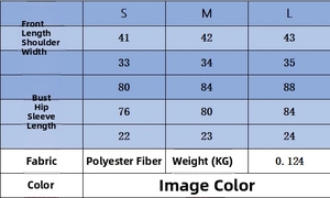 Detailed size chart for striped knit top including chest and shoulder measurements