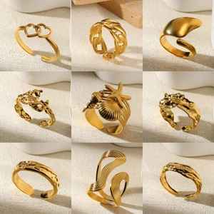 Stainless Steel Irregular Geometric Open Ring For Women Ins Style Adjustable Gold Silver Plated Snake Heart Fashion Jewelry Ring