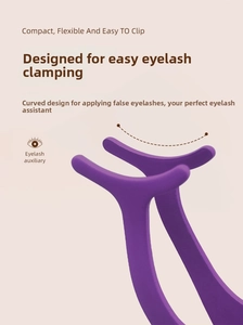 Macro detail of ergonomic purple eyelash applicator tool with flexible magnetic design