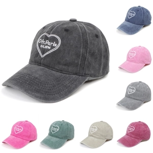 Heart Embroidery Baseball Cap Washed Cotton Retro Distressed Adjustable Sun Shade Hat For Men Women