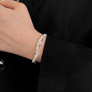 Layered Imitation Artificial Pearl Bracelet For Women Minimalist Alloy Irregular Geometric Metal Beads Adjustable Jewelry