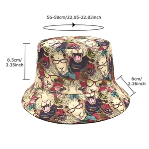 Chapeau bob avec motif de mouton de dessin animé et spécifications de taille détaillées
