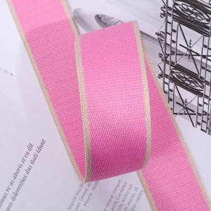 Pink and beige ethnic style wide shoulder strap with vertical striped knit texture