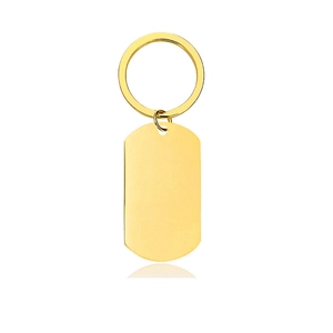 Macro shot of polished gold stainless steel rectangle keychain for DIY laser engraving