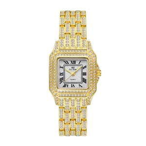 Luxury Women Square Quartz Watch Full Rhinestones Alloy Bracelet Roman Numerals Waterproof Fashion Elegant Wristwatch