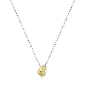 Elegant s925 silver necklace with pear-cut yellow diamond pendant on a white background