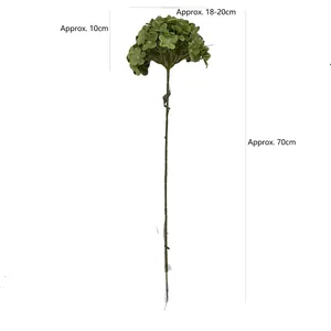 Artificial green hydrangea stem with a 20cm flower head and long branch for decor