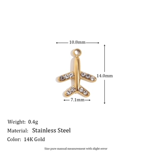 14K gold plated stainless steel airplane pendant with crystal zircon accents for women