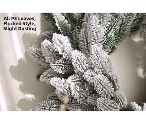 Detail of high-quality PE Christmas wreath branches with realistic artificial flocking snow
