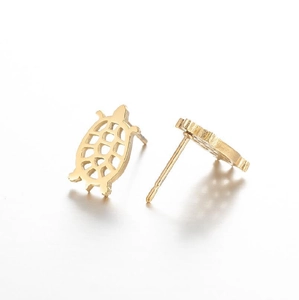 Minimalist golden sea turtle stud earrings in polished stainless steel for women