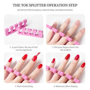 Pink heart-shaped EVA foam toe separators in a 4-step professional manicure tutorial set