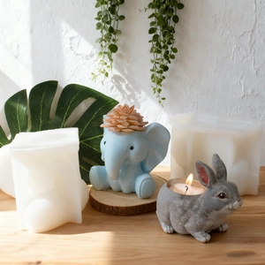 3D silicone mold set for DIY animal rabbit and elephant candles and flower pots