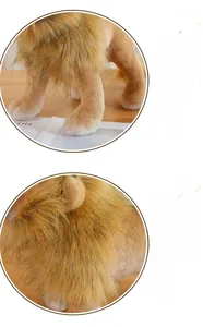 Close-up of fluffy lion plush toy showing detailed thick mane and soft standing legs