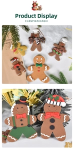 Detailed view of gingerbread man ornaments with relief textures and festive costumes