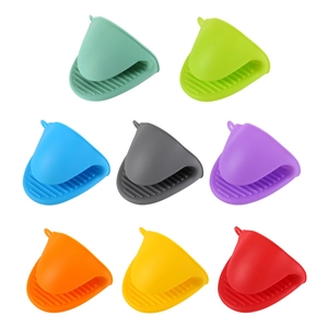 Heat-resistant silicone mini oven mitts set in eight vibrant colors with anti-slip texture