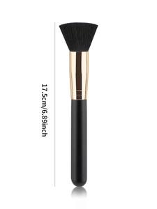 Flat top makeup brush with black bristles and gold ferrule showing 17.5cm length measurement