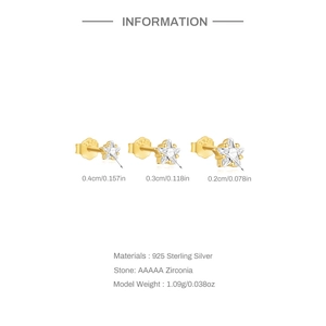 Detailed view of S925 sterling silver star studs with zircon in three sizes