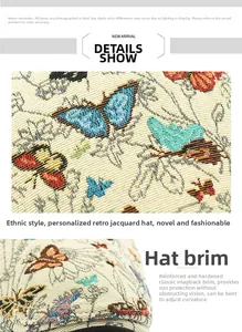 Detail of vintage jacquard pattern and reinforced brim on the butterfly beret hat