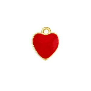 3D hollow heart pendant in 18k gold plated copper with bright red enamel finish
