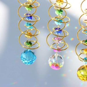 3D spiral gazing ball tail wind spinners with colorful crystal balls for sun catching