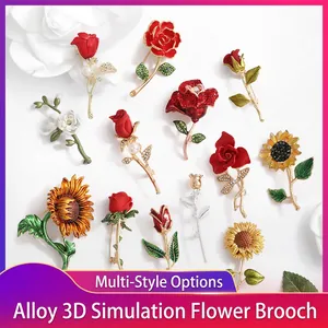 Broche En Émail En Alliage De Rose Tournesol Élégante Avec Strass Fausse Künstliche Perle Corsage De Fleurs Vintage Pour Femmes