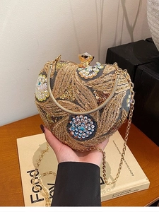 Vintage heart shaped clutch bag with gold embroidery and colorful sequins
