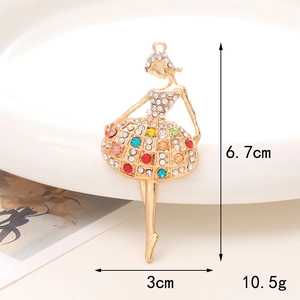 Macro shot of gold ballerina pendant with colorful rhinestones, 6.7cm x 3cm size detail