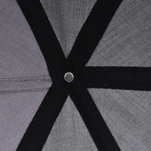 Macro view of inner crown stitching with cross-shaped black reinforcement bands and rivets