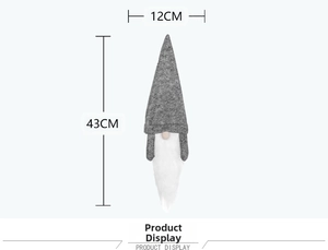 Detailed dimensions of 43cm Christmas gnome wine bottle cover with grey felt hat