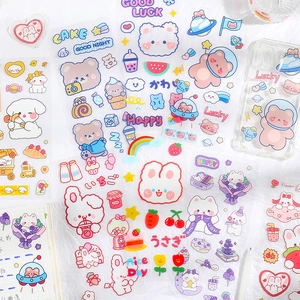 Decorative Stickers PET PVC Waterproof Transparent Cartoon Animal Girl For Flask Journal Phone Case Cute Kawaii DIY