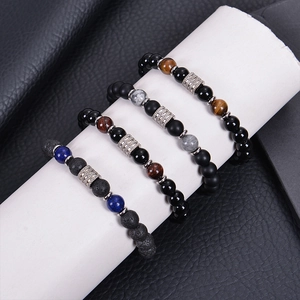 Bracciali da uomo in pietre naturali da 8mm con occhio di tigre, lava e distanziatori argento