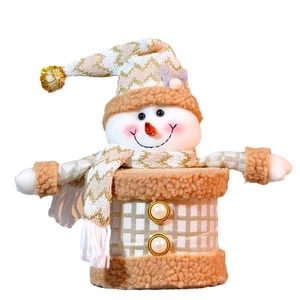 Barattolo di caramelle pupazzo di neve di Natale con trame in maglia e scatola dorata