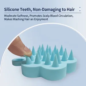 Blue silicone scalp massager shampoo brush with soft flexible flower-shaped bristles