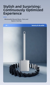 Flat wall-mounted silicone toilet brush set in matte white with ergonomic long handle