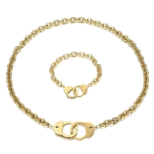 Industrial gold handcuff pendant necklace and bracelet set with O-chain structure