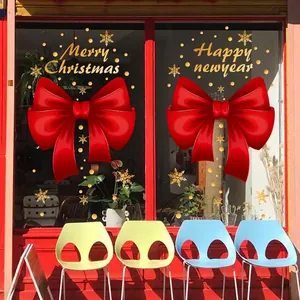 Rote Weihnachts-Fensteraufkleber mit goldenen Schleifen und Schneeflocken-Motiven