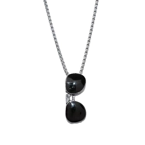 Hip hop style box chain necklace with silver and black sunglasses pendant for men