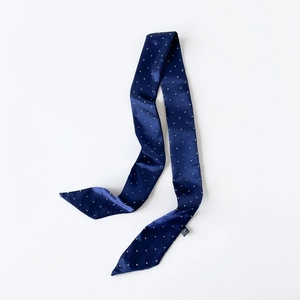 Detail eines dunkelblauen Satin-Schals mit Silberpunkten und seidiger Textur
