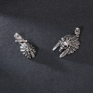 Hip hop men's stainless steel Indian chief skull pendant with feather headdress design