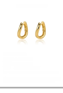 Close-up of S925 sterling silver U-shaped hoop earrings with 18k gold plating details