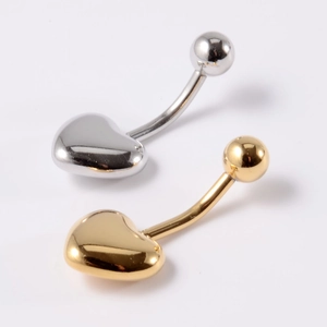 Piercings de nombril en acier inoxydable poli en forme de cœur, tons or et argent