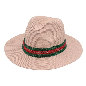Chapeau Panama en paille beige avec ruban en strass rouge et vert pour plage et été